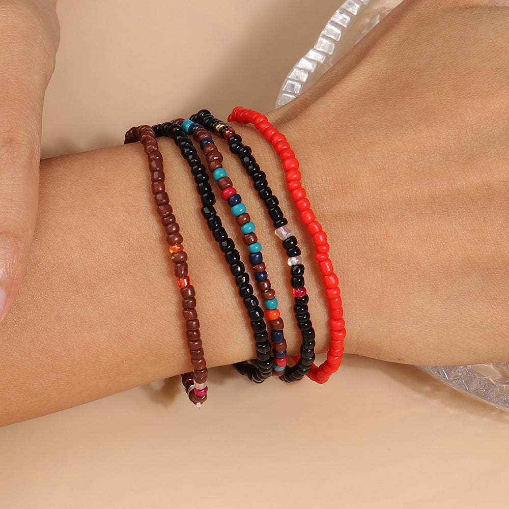 Wholesale Colorful Rice Beads Hand Woven Tassel Bracelet Set